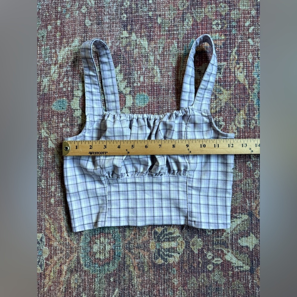 Hollister Small Purple Plaid Sleeveless Smocked Crop Top - Picture 2 of 8